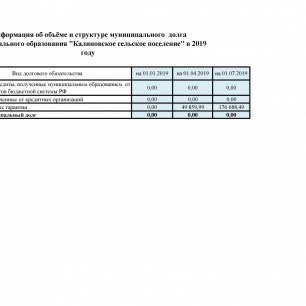 6 Информация об объёме и структуре муниципального  долга муниципального образования "Калиновское сельское поселение" в 2019 году.jpg