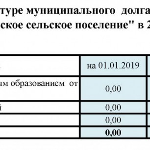 Информация об объёме и структуре муниципального долга муниципального образования  "Калиновское сельское поселение” в 2019 году